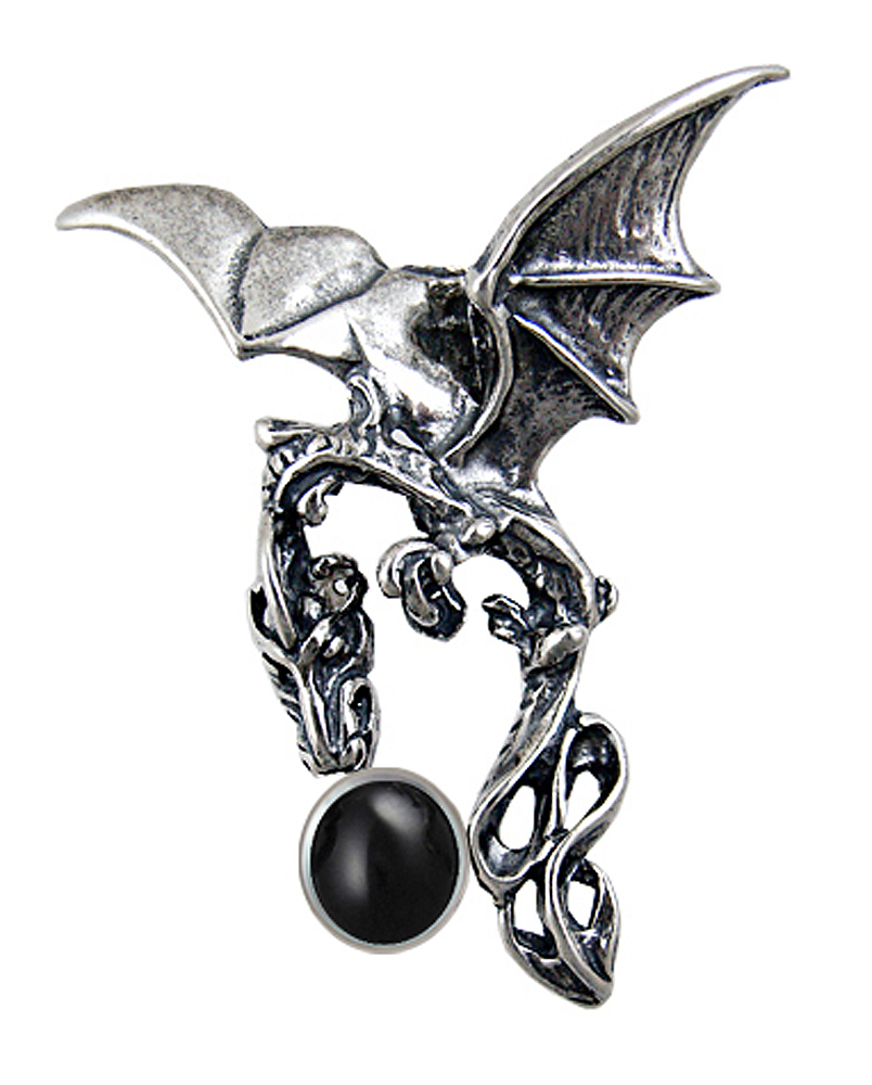 Sterling Silver Dark Sky Dragon Pendant With Black Onyx